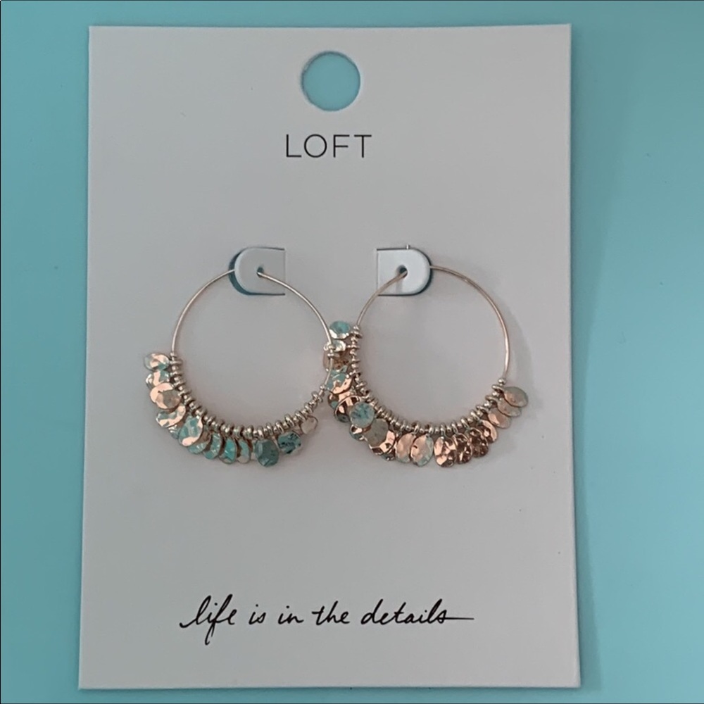 LOFT Rosegold Beaded Hoop Pierced Earrings - Picture 1 of 7